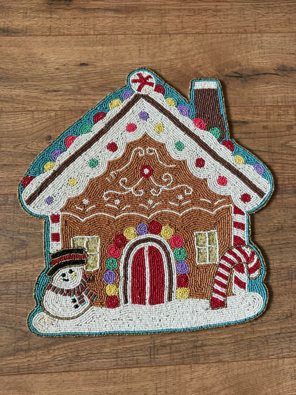 NWT beaded GINGERBREAD HOUSE World Market placemat NEW holiday Christmas decor